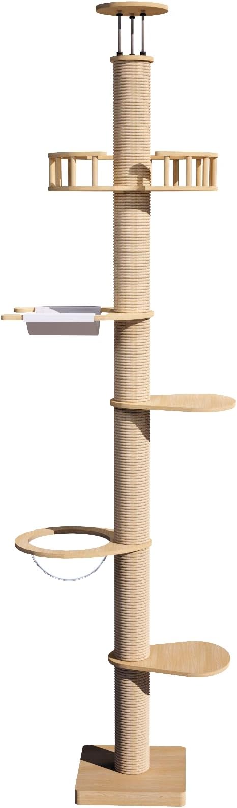 Floor to Ceiling Cat Trees Tower with Sisal Rope Scratching Post, Adjustable Height 82-117 inch, 5 Tier Cat Climbing Tree for Indoor Cats Large Adult, Modern Tall Cat Activity Tree(Deluxe Style 3)