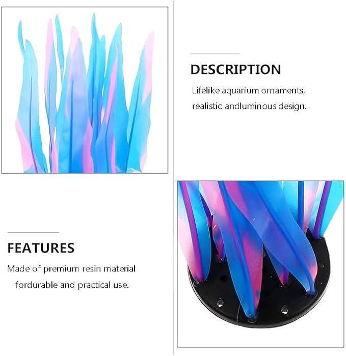 2Pcs Soft Silicone Aquarium Plants Glowing Kelp Fish Tank Plants Decor Artificial Aquarium Plant Decoration Simulation Artificial Water Grass for Fish Tank,Blue,7inch