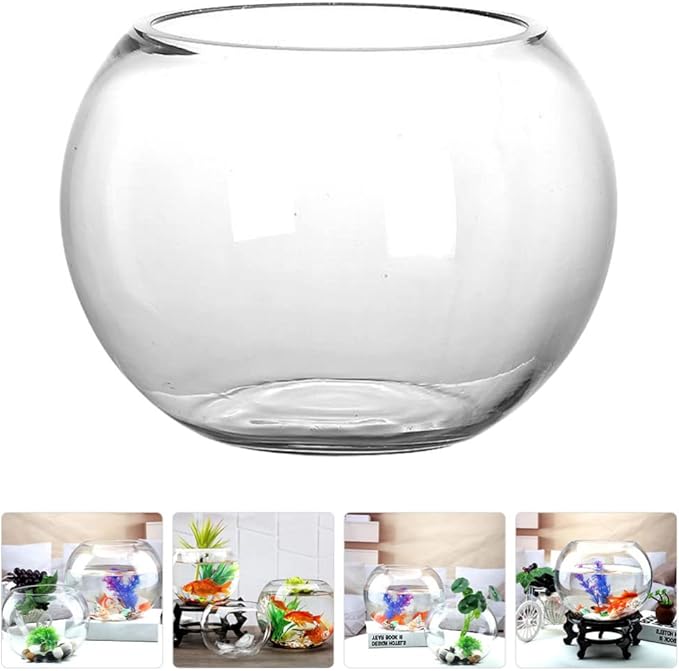 GANAZONO 7.08 Inch Small Glass Fish Bowl Round Fish Tank Desktop Aquarium Clear Glass Goldfish Bowl Hydroponic Planter for Home Office Garden Decor