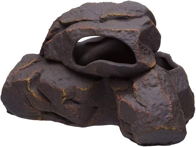 Aquarium Ceramic Decorations Cave Betta Stone Decor - Aquarium Fish Tank Hideway Decor for breeding Cichlids Plecos Betta Toys Hideout (Magma Rock)