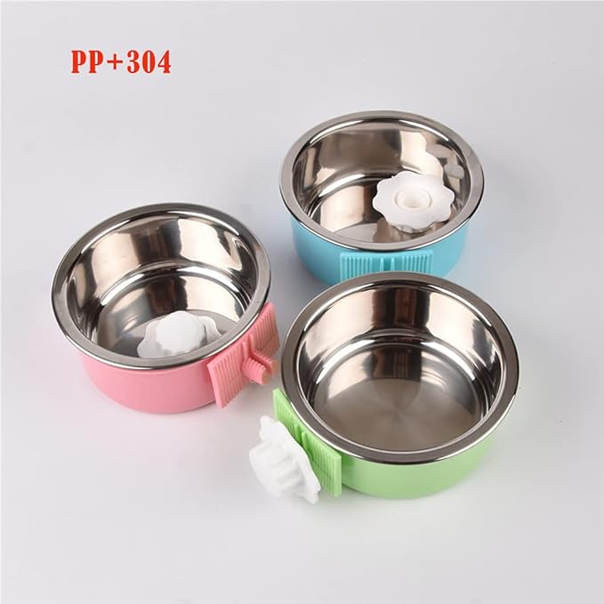 Crate Dog Bowl,Removable Stainless Steel Water Food Feeder Bowls Crate Coop Cup,Pet Cage Bowls with Bolt Holder for Cat, Puppy, Birds, Rats, Rabbits Small Animals ((Blue+Green+Pink) Round, Large)