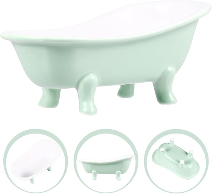 VICASKY Hamster Ceramic Bathtub Small Animal Bed Pet Sleeping Chinchilla Bath Hideout Toys Guinea Pig Food Bowl for Hamster Habitat House Light Green,6.14 X 3.14 X 2.75 Inch