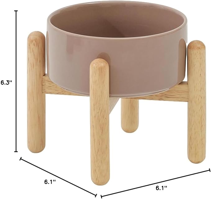 Havniva Ceramic 6.1inch Raised Dog Bowl with Stand for Small and Medium Dog Dish Pet Food and Water Bowl (Single Bowl with Stand - Brown Coffee)