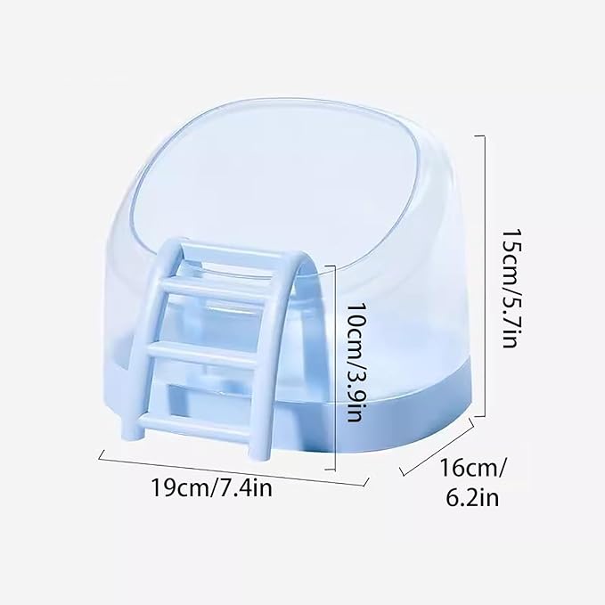 Hamster Sand Bath Container with Climbing Ladder - Panoramic Transparent Chinchilla Dust Bath House Splash-Proof Bathing Hamster Litter Box(White)