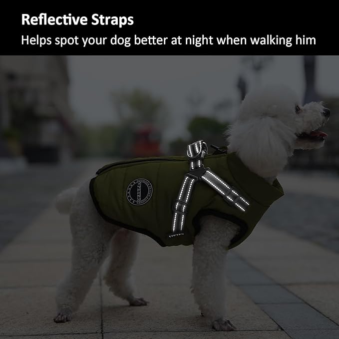 Dog Winter Coat,Warm Jacket Paded Fleece Dog Vest with Built in Harness,Windproof Reflective Cozy Adjustable Snow Pet Coat Clothes with Zipper for Small Medium Large Dogs
