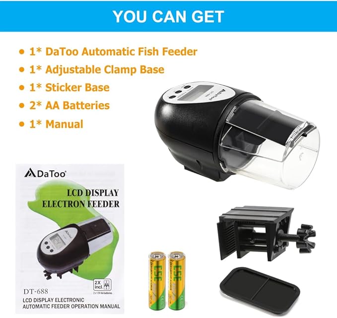 DaToo Aquarium Automatic Fish Feeder for Small Tank Auto Fish Food Dispenser Timer Vacation Betta Feeder with Moisture-Proof Air Hole and LCD Display