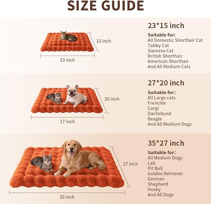 SOMAHE Large Dog Bed Mat, Extra Large Plush Faux Fur Washable Pet Bed for Large Dogs, Non-Slip Fluffy Dog Mat – Machine Washable XL Dog Sleeping Pad for Large Breeds, 35 x 27 Inch Orange