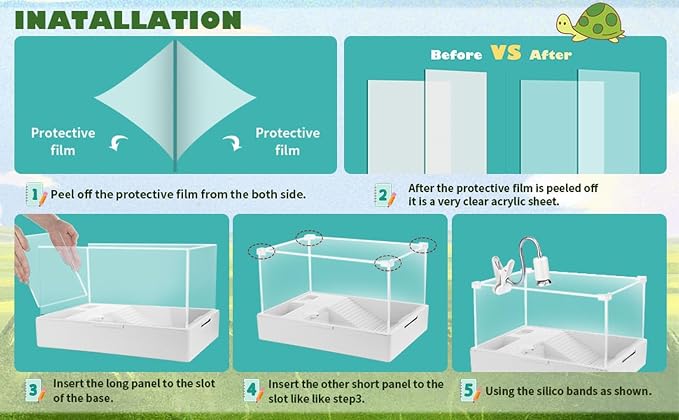 Large Turtle Tank with Water Pump | 23.6 Inch Clear Acrylic Aquarium Habitat with Basking Platform, Easy-Clean Design for Small Reptiles
