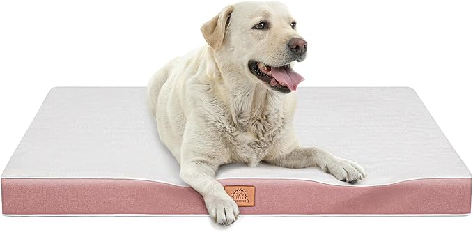 Orthopedic Dog Bed for Medium Dogs, Waterproof Deluxe Plush Dog Crate Bed with Removable Washable Cover & Anti-Slip Bottom, Egg Crate Foam Pet Bed Mat, 30 x 20 Inches, Pink
