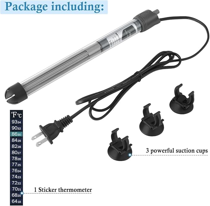 HITOP 300W Adjustable Aquarium Heater, Submersible Fish Tank Heater Thermostat with Suction Cups for 45-65Gal