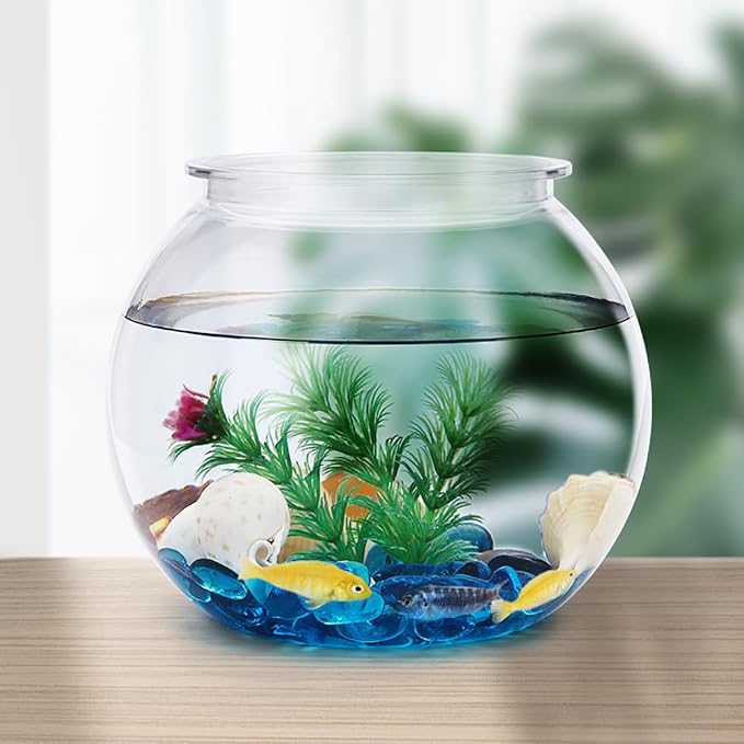 Small Clear Plastic Fish Bowl Mini Decorative Goldfish Bowl Heavy Duty Round Vase Transparent Table Centerpiece Vase Desktop Aquarium Bowls Christmas Candy Container for Home Decorations
