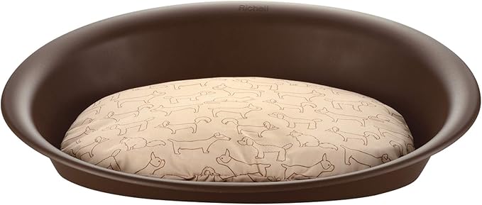 Richell: Oval Pet Bed - Medium Brown - Dogs & Cats, Flexible Waterproof Plastic Frame, Washable Polyester Cushion Size 21.7x16.1x2.2