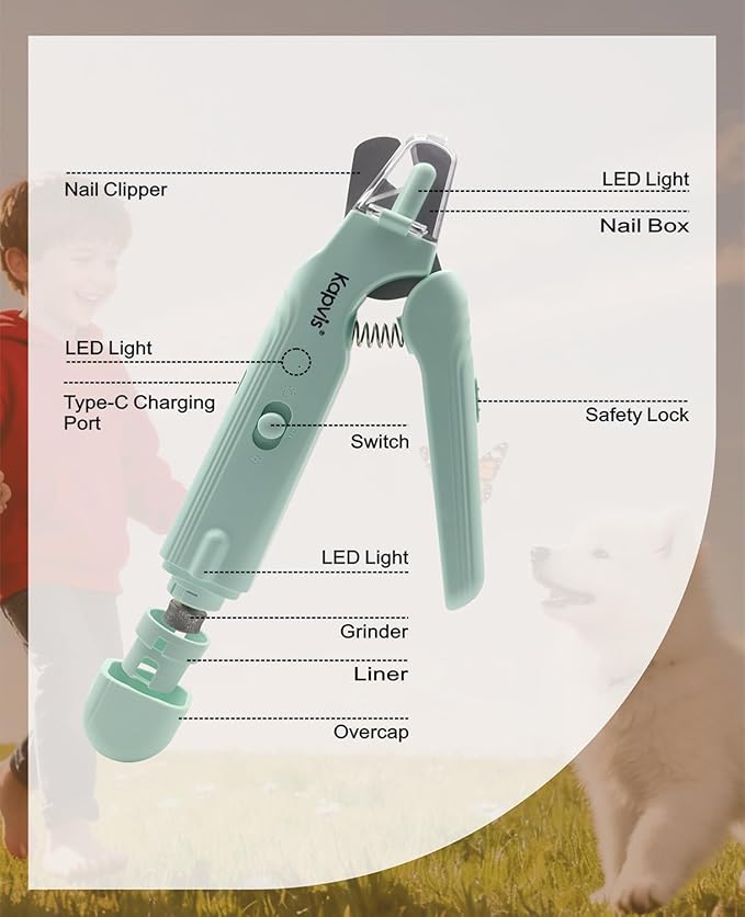 2-in-1 Dog Nail Clippers & Dog Nail Grinder with LED Lights,Cat Nail Clippers with Guard,cat Nail Trimmer for Medium Small Dogs Cats Claw Trimmer Quick Sensor and Safety Guard