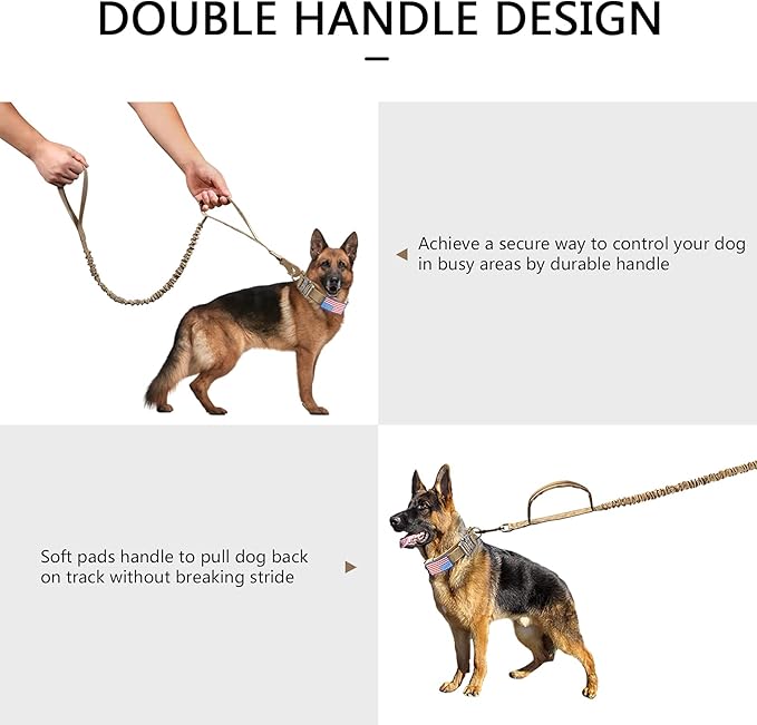DAGANXI Tactical Dog Collar, Adjustable Military Training Nylon Dog Collar with Control Handle and Heavy Metal Buckle for Medium and Large Dogs, with Patches and Airtags Case (S, Brown-Set)