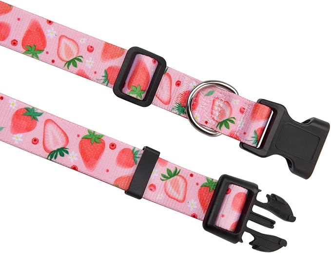 MarukoPet Dog Collar, Adjustable for Small Medium Large Dogs Puppy, Cute Design with Bohemia Floral Tribal Geometric Patterns Boys Girls Dog Collar(Strawberry,XS)