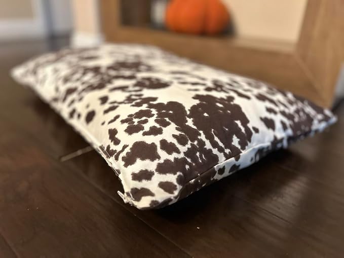 Natural Cotton Canvas Dog Bed – Raw Cotton Filled Pet Cushion Insert, Breathable Eco-Friendly Dog Mattress, Durable Washable Cover with Zipper (Cow Print Brown White, Medium 42"x29"x4")