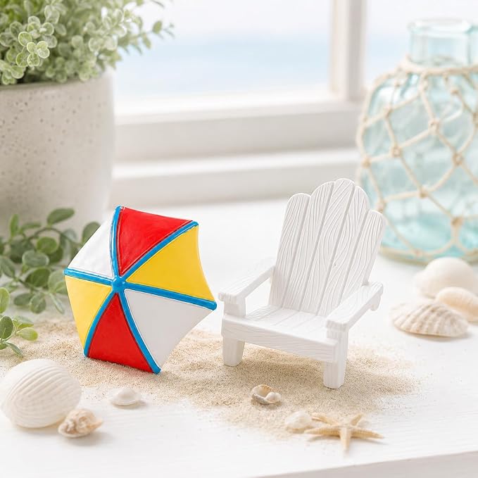 Garneck 2pcs Miniature Mini Beach Chair Furniture Terrariums Decoration Aquarium Ornament Mediterranean Figurines Umbrella Summer Home Accents Decor Mini Desktop Decor Rocking Chair Cute