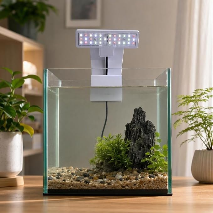 7W Nano Aquarium Light Clip-On Fish Tank Light with Timer & 9-Level Dimming&3 Colors for 1-5 Gallon Tanks, USB LED Full Spectrum Light (Adapter Not Included)