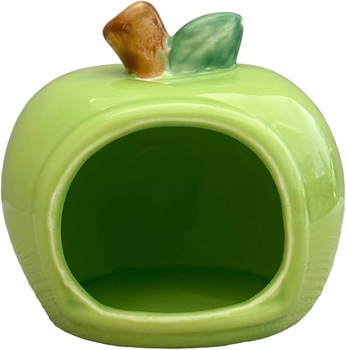 Ceramic Hamster House, Small Animal Hideout Food Bowl, Sturdy Hamster Cave, Cooling Nest for Hedgehog Squirrels Small Animals, Green