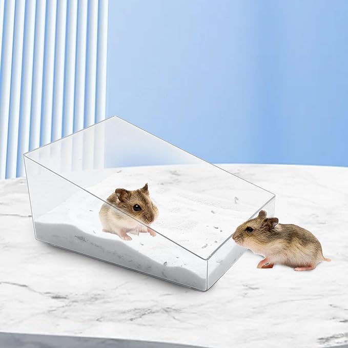 Hamster Sand Bath Box, Transparent Acrylic Sand Bath Container,Bathroom & Digging Room,Hamster Cage Accessories for Dwarf & Syrian Hamsters Gerbils Mice Lemming,Transparent