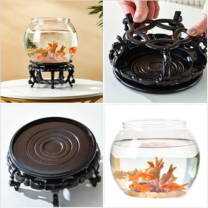 Ipetboom Glass Fish Bowl Fish Tank Stand Bubble Fish Bowl with Wood Stand Set Small Goldfish Tank Clear Hydroponic Plant Terrarium Desktop Fish Tank with Display Base