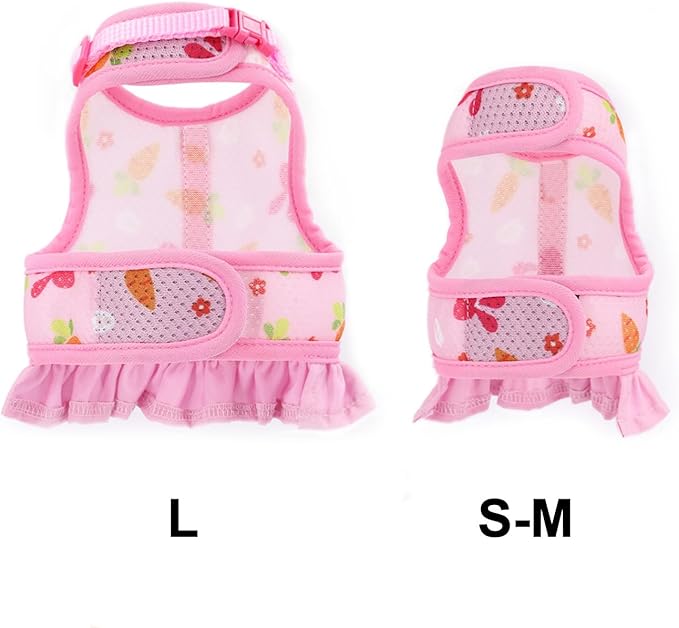 Rabbit Leash and Harness Set Escape Proof, Bunny Vest Hamster Leash Set Cute Floral Mesh Eescape ProofWalking Training for Small Animal Pets Rat Squirrel Ferret Guinea Pig Bunny, Pink L