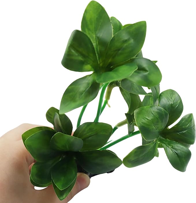 Aquarium Plants Fish Tank Decorations 6.69 Inch Artificial Plastic Plants with Weighted Base, Soft Silk Leaves Realistic Design for Betta Fish Reptile Tank Habitat Decor (Green Type-B)