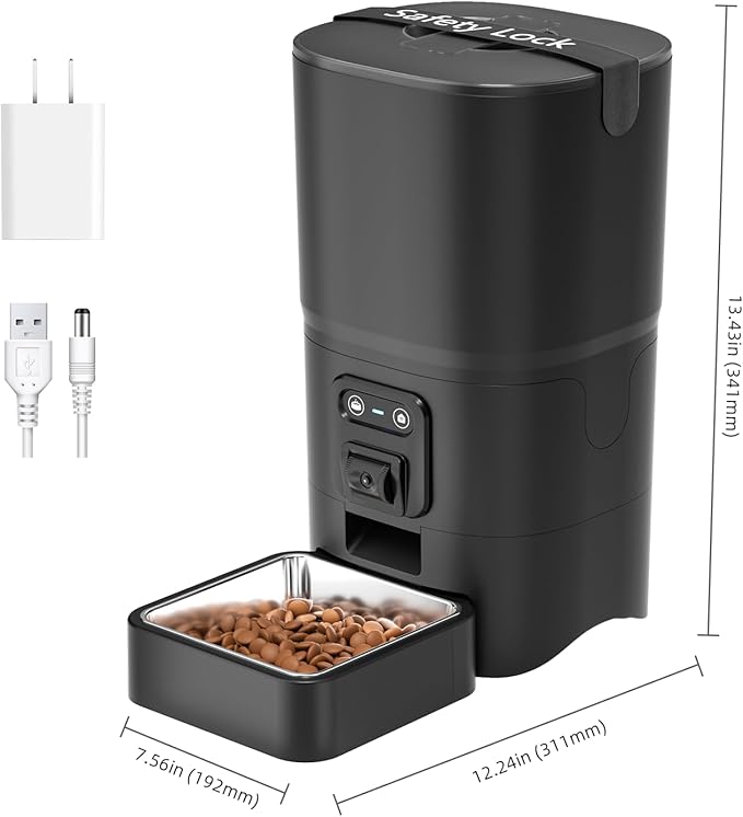 PAPIFEED Automatic Cat Feeder with Camera, 6L Cat Food Dispenser with App, 2.4G WiFi Timed Cat Feeder for Dry Food, 2-Way Audio, Smart Pet Feeder for Small Dog, 10 Meals/Day, 12 Portions/Meal