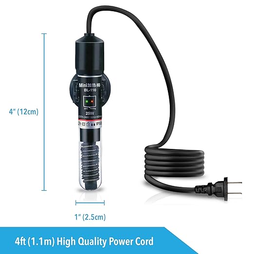 JOR Submersible Betta Heater with Sticker Thermometer for Aquarium & Frog Terrarium, Homebrewing, Aquaponics & Seed Germination (25 Watts)