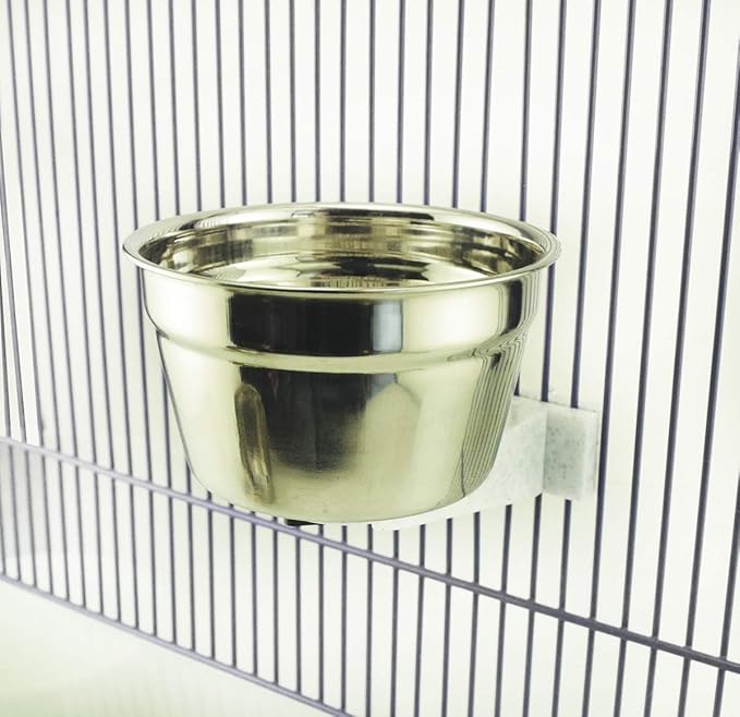 Lixit® Stainless Steel Kennel Food or Water Bowl - Non Spill Hanging Removable Crate Bowls - Carrier Cage Dish for Dogs or Cats for Feeding and Drinking (Stainless Steel, 10 Ounce (Pack of 2))