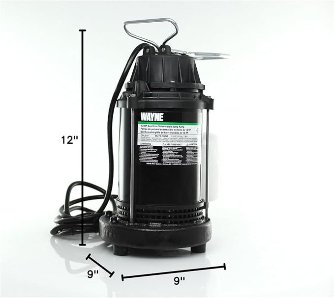WAYNE CDU800 1/2 HP Submersible Sump Pump – Cast Iron & Stainless Steel, Vertical Float Switch, 5,100 GPH, 3-Year Warranty