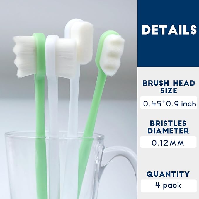 Dog Toothbrush Kit 4 Pack, Ultra Soft Dog Tooth Brush for Medium to Large Dogs & Cats, Pet Tooth Brushing Kit for Easy Dental Cleaning, Soft Bristles, 2 Black Wave Head & 2 White Flat Head