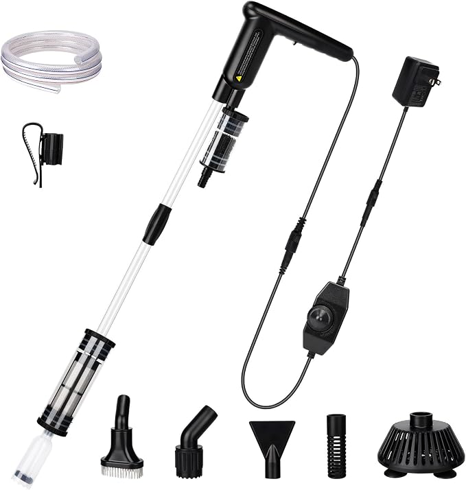 AQQA Upgraded DC 18W Electric Aquarium Vacuum Gravel Cleaner | Anti-Clog Pre-Filter Design, 7-in-1 Multifunctional, Dirt Removal, Water Change, Sand Washing, Turtle Shower