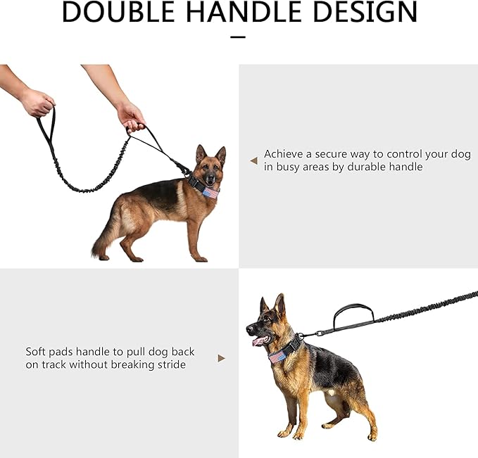 DAGANXI Tactical Dog Collar Leash Set, Adjustable Military Training Nylon Dog Collar with Controll Handle and Heavy Metal Buckle for Medium and Large Dogs,with Patches and Airtags Case (M, Black-Set)