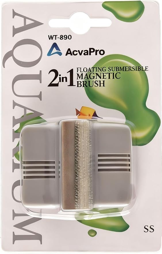 Magnetic Aquarium Glass Cleaner, Highly efficient Powerful Double Side Magnetic Fish Tank Brush and Corner Cleaner, Interchangeable Floating and Submersible (SS (Nano): 2.40x1.69x1.10in)
