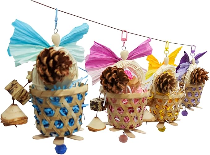 Bird Toys Foraging Shredder Hanging Toys Rope Perch with Bell Parakeet Toy Parrot Swing Climbing Standing Toys Bird Cage Accessories for Conure Cockatiel Budgies Lovebird, Purple