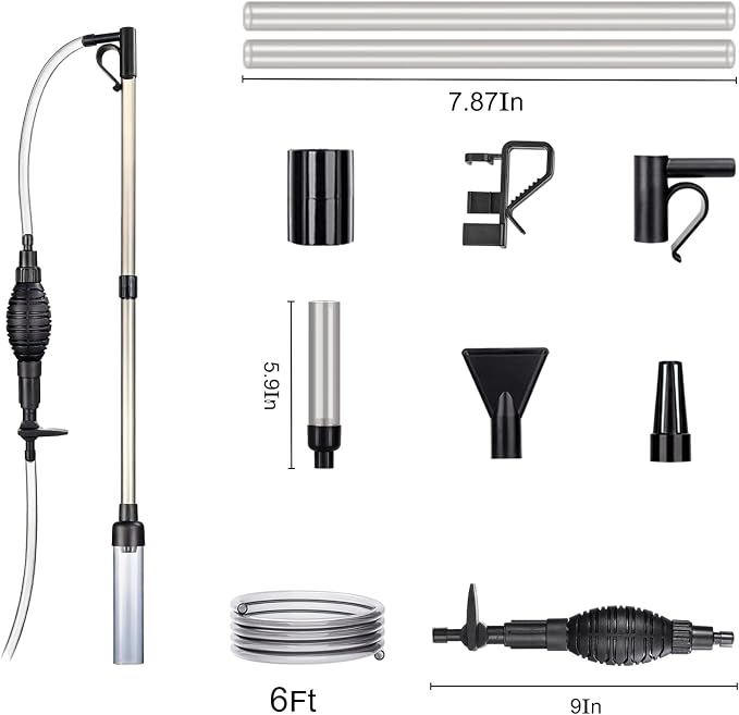 Carefree Fish Aquarium Gravel Vacuum Sand Cleaner with 6Ft Pipe Fish Tank Water Changer Adjustable Length ABS(for 3~8Gal Tank)