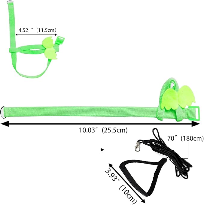 Birds Harness Leash Outdoor Flying Escape-Proof Adjustable Training Design Anti-Bite Bird Rope with Cute Wing for Parrots Scarlet Keck Mini Macaw Love Birds (Green)