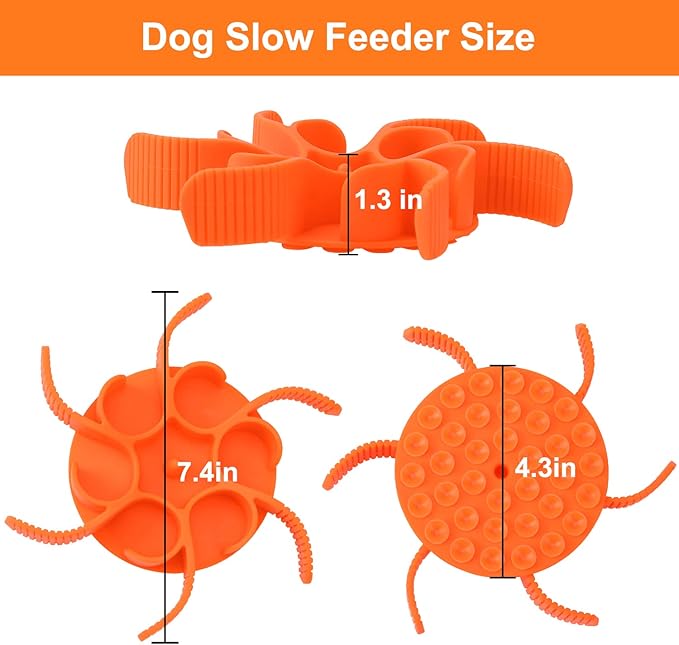 Anipaw Dog Slow Feeder Bowls Silicone Spiral Pet Food Feeder Insert to Slow Down Eating for Large Medium Small Breed Dogs Perfect with Stainless Steel Glass Ceramic Pet Bowls (Orange)