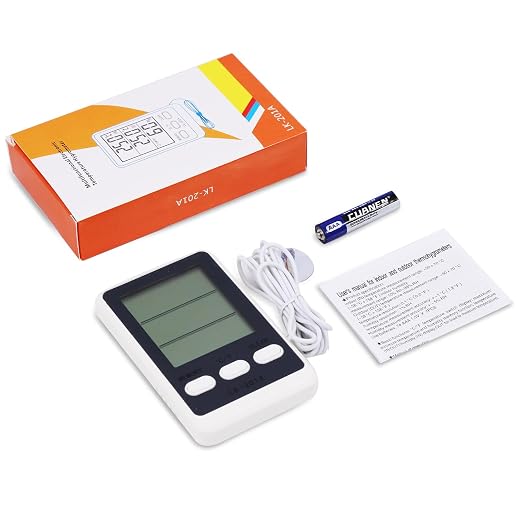 Refrigerator Thermometer with External Sensor, LCD Display Indoor Temperature and Humidity Gauge, Fridge and Freezer Thermometer, Max/Min Temperature in 24H, for Aquarium, Refrigerator, Freezer