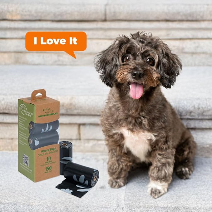 Best Pet Supplies Dog Poop Bags for Waste Refuse Cleanup, Doggy Roll Replacements for Outdoor Puppy Walking and Travel, Leak Proof and Tear Resistant, Thick Plastic - Black (Unscented), 150 Bags