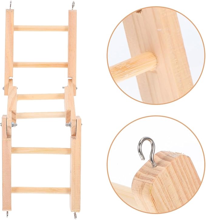 Unomor Wooden Bird Ladder for Cage, Foldable Parrot Climbing Ladder Claw and Beak Grinding, Large Natural Bird Perch for Macaws, Parakeets, and Small Pets