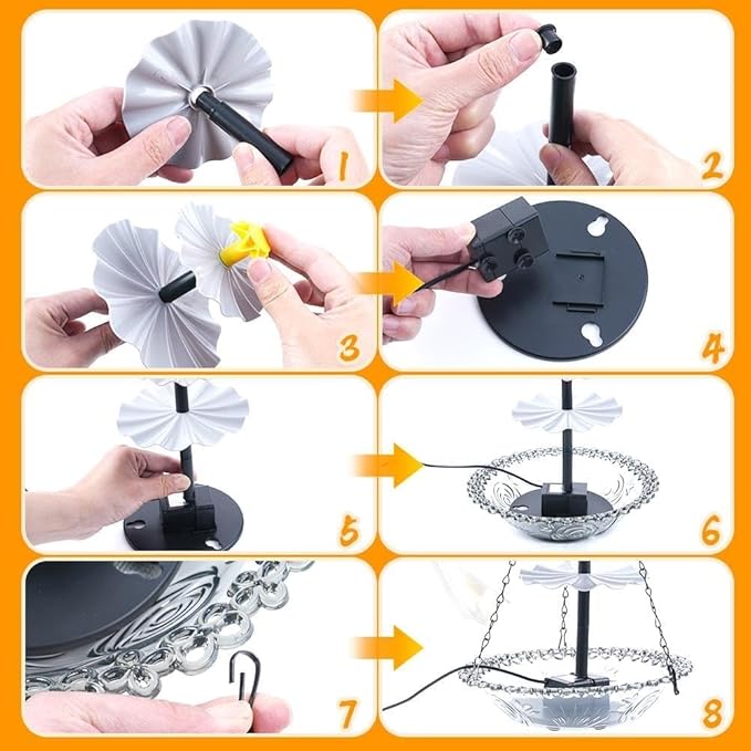 Solar Fountain for Bird Bath,Solar Cascade Hanging Bird Bath Fountain,Large Humming Birds Baths Fountains, with Solars Pump & Glass Bowl, for Outdoor, Gardens (Gray)
