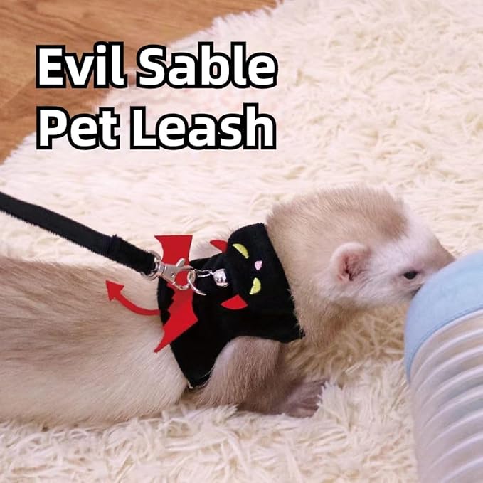 Ferret Harness and Leash, Adjustable Walking Vest for Guinea Pig, Kitten, Puppy, Bunny and Other Small Animals, Soft and Breathable Ferret Lead Leash with Evil Wings and Safe Bell (Purple)