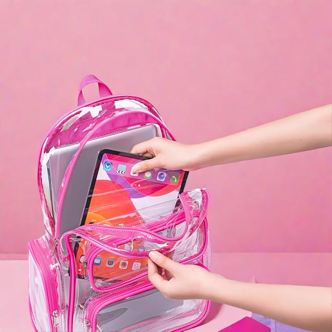CAMTOP Clear Backpack Heavy Duty Transparent Bag See Through BookBag for Student School Work Festival Sport Travel (Hot Pink)
