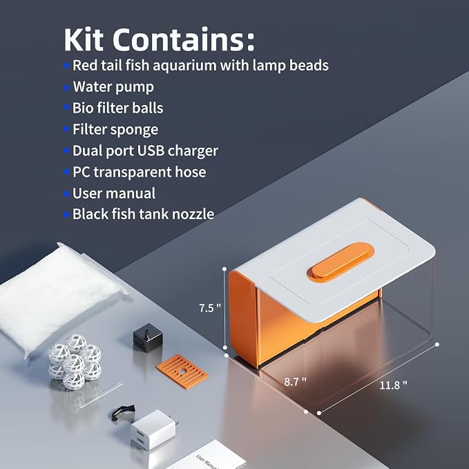 Betta Fish Tank Kit 2.5 Gallon with Hidden Filtration, Light, Lid, Acrylic | Dry-wet Separation Filtration, Self-cleaning, Ultra-quiet, 3 Color Light, 10 Brightness, Adjustable Water Flow, Round Corner