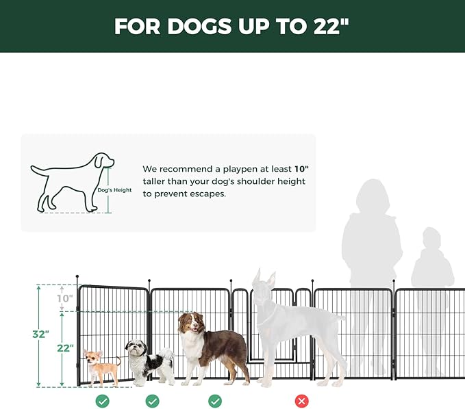 FXW Rollick Unleashed Dog Playpen for Indoor, Yard, RV Camping, 32 inch 16 Panels Dog Pen with RV Step Grid for Small and Medium Dogs, Black│Patented
