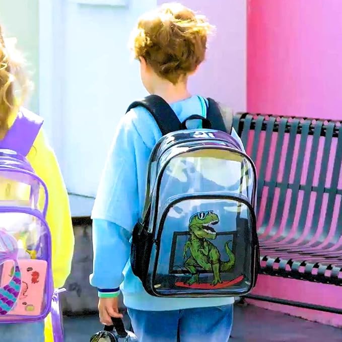 Clear Backpack for Girls and Boys, Kids Transparent Bookbag, 3PCS Cute See Through School Bag for Elementary Prechool
