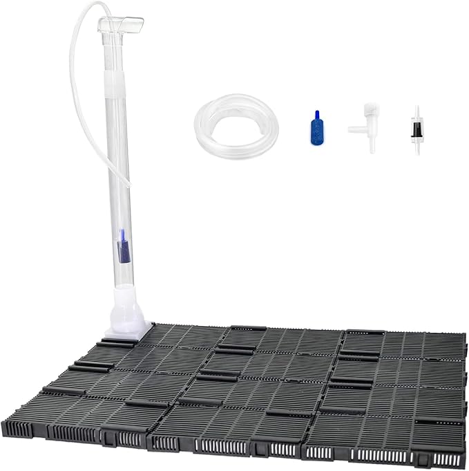 Undergravel Filter System for 10 Gallon Fish Tank, Air-Driven Biofiltration Aquarium Filter Kit with 12 Modular Plates & Adjustable Lift Tube, Cut-to-Fit Under Gravel System for Clear Water