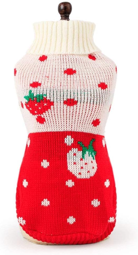 CHBORCHICEN Pet Dog Sweaters Classic Knitwear Turtleneck Winter Warm Puppy Clothing Cute Strawberry and Heart Doggie Sweater (Red1, Medium)